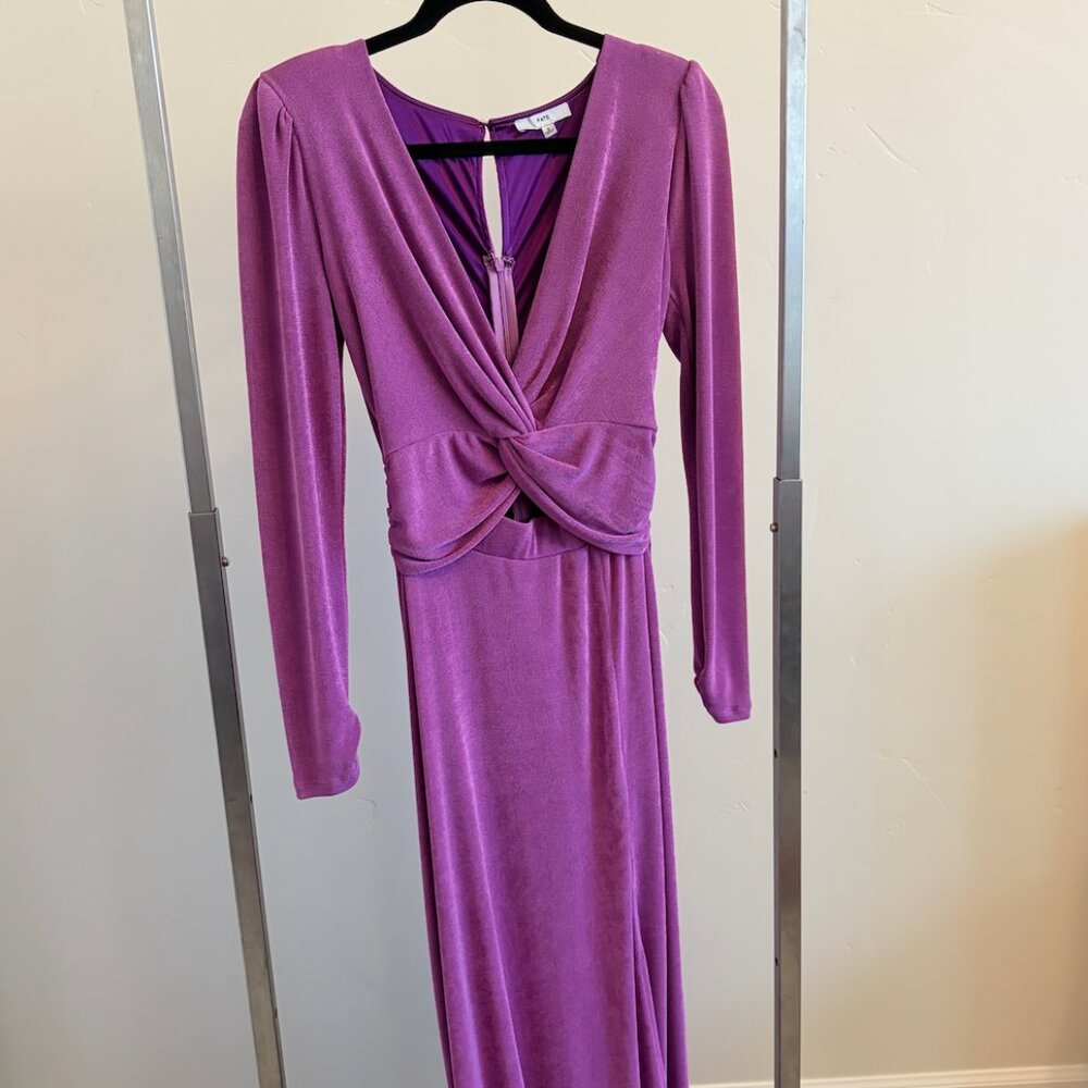 Fate Deep V Long Sleeve Dress in Purple